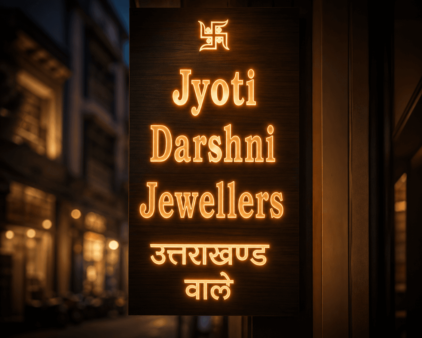 Jyoti Darshni Jewellers storefront sign in Sarojini Nagar